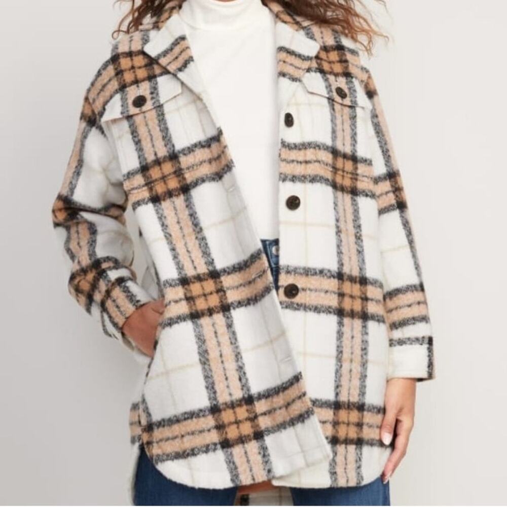 Old Navy Printed Flannel Long Utility Shacket for Women - S - Picture 2 of 8